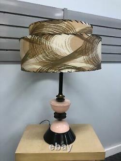 Vintage Pink Lamp Set W Two Tier Fiberglass Shade MID Century Modern Table Floor