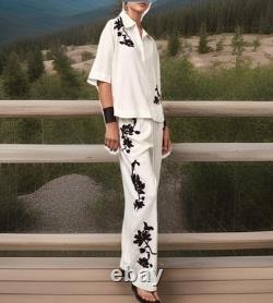 ZARA SS25 ZW Collection NWT Ensemble Coordonné Chemise et Pantalon Brodé Floral Taille M