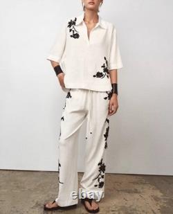 ZARA SS25 ZW Collection NWT Ensemble Coordonné Chemise et Pantalon Brodé Floral Taille M