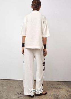 ZARA SS25 ZW Collection NWT Ensemble Coordonné Chemise et Pantalon Brodé Floral Taille M